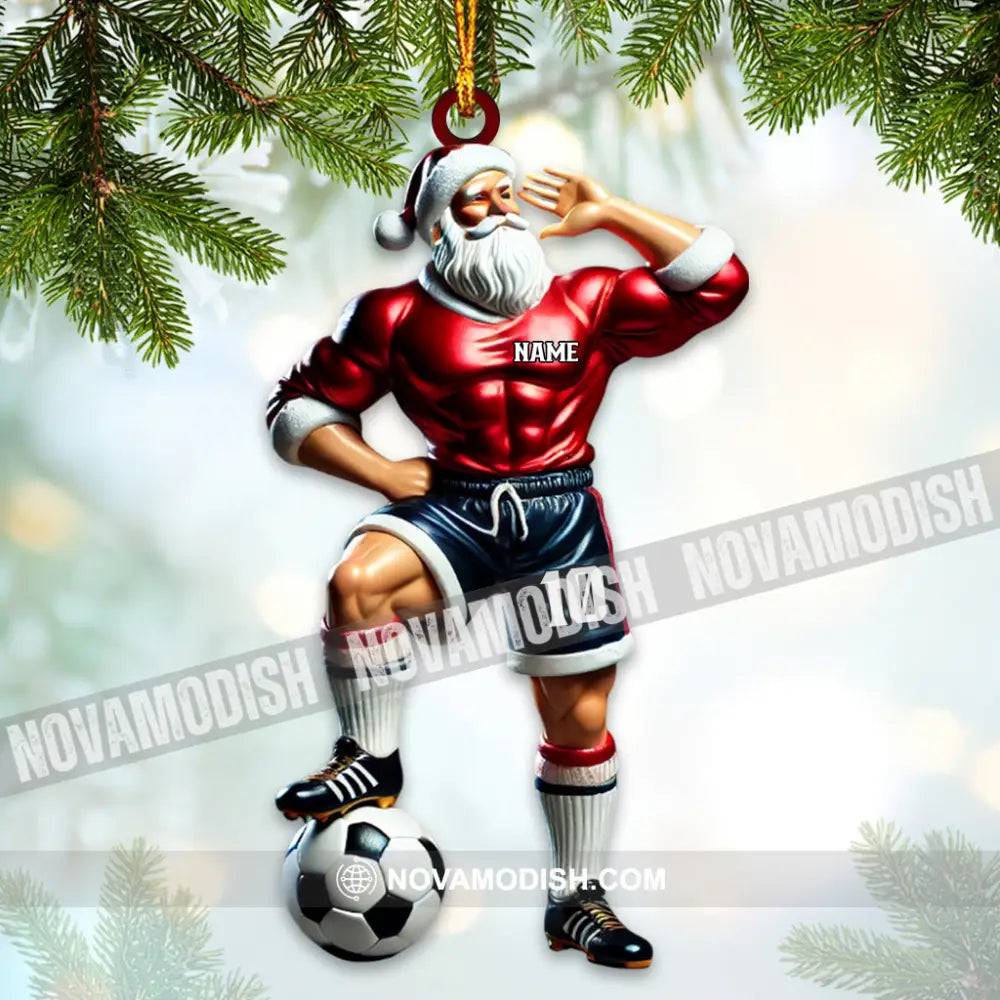 Custom Name And Number Santa Soccer Ornament Christmas Gift Decoration 3.54’’ / 1