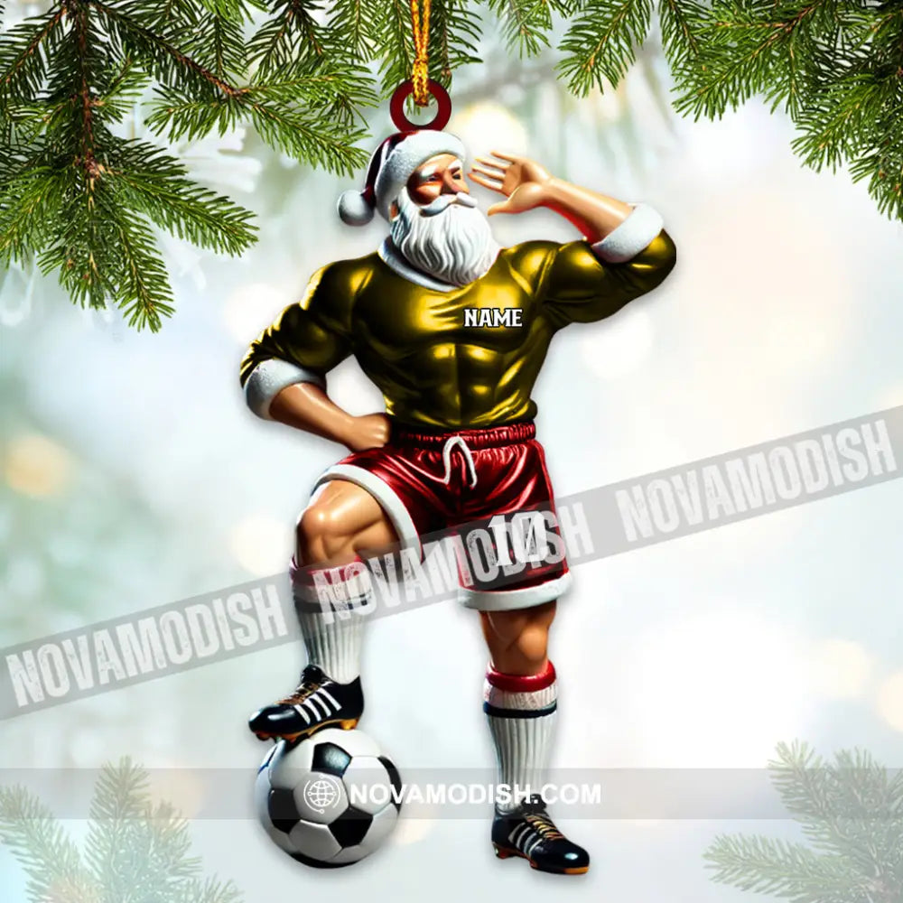 Custom Name And Number Santa Soccer Ornament Christmas Gift Decoration