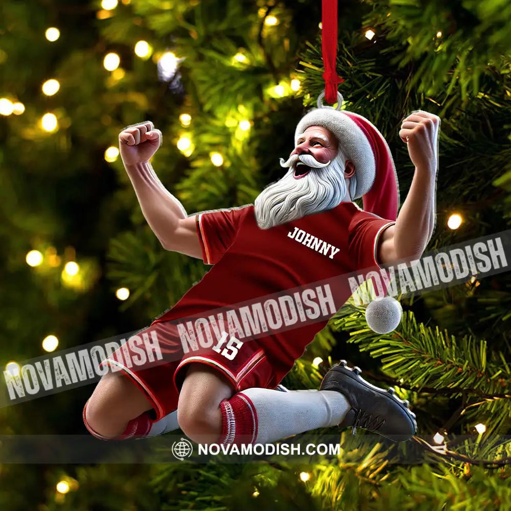 Custom Name And Number Soccer Santa Ornament Christmas Gift