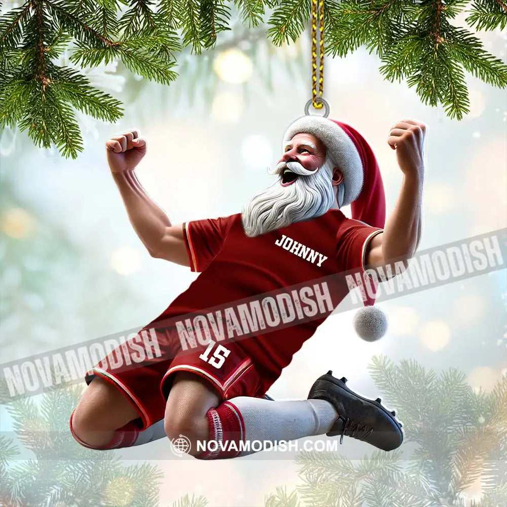 Custom Name And Number Soccer Santa Ornament Christmas Gift 3.54’’ / 1