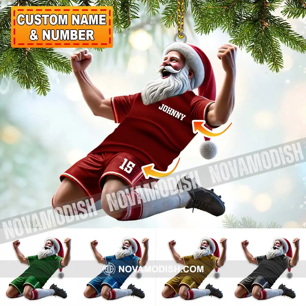 Custom Name And Number Soccer Santa Ornament Christmas Gift