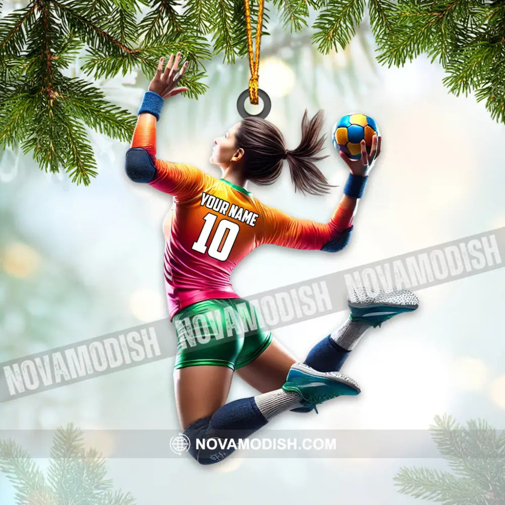 Custom Name And Number Woman Handball Ornament Christmas Gift Decoration 3.54’’ / 1