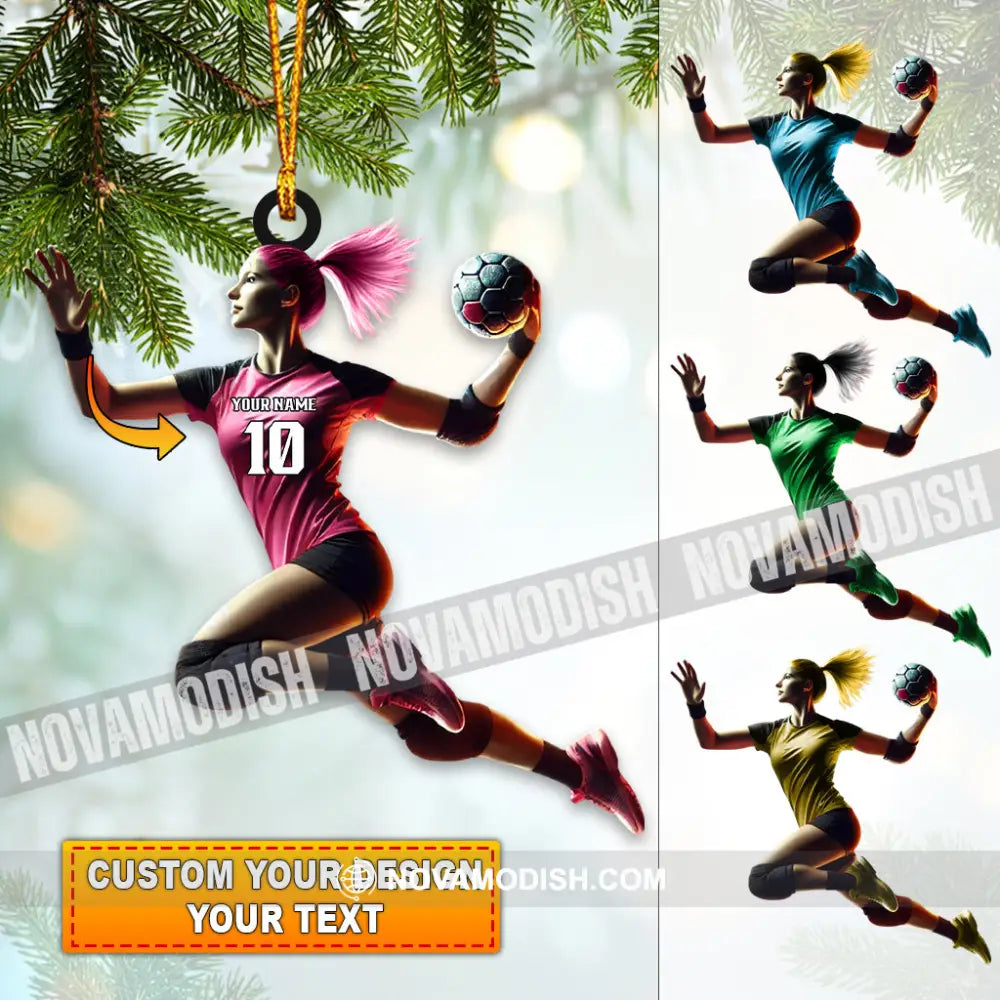 Custom Name And Number Woman Handball Ornament Christmas Gift Decoration