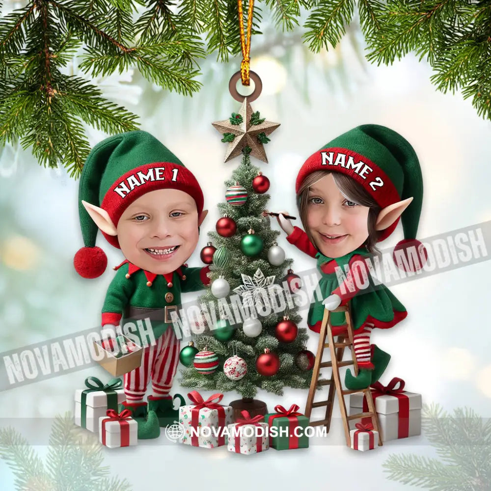 Custom Name And Photo Couple Ornament Christmas Tree Gift 3.54’’ / 1