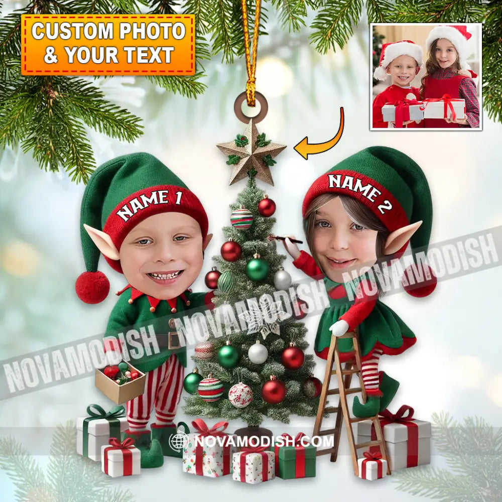 Custom Name And Photo Couple Ornament Christmas Tree Gift