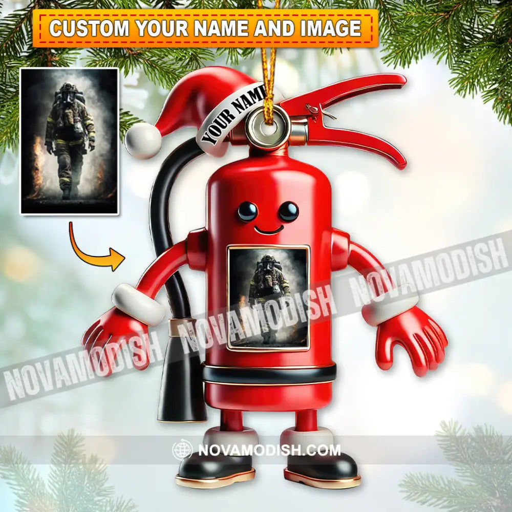 Custom Name And Photo Fire Fighter Ornament Christmas Gift