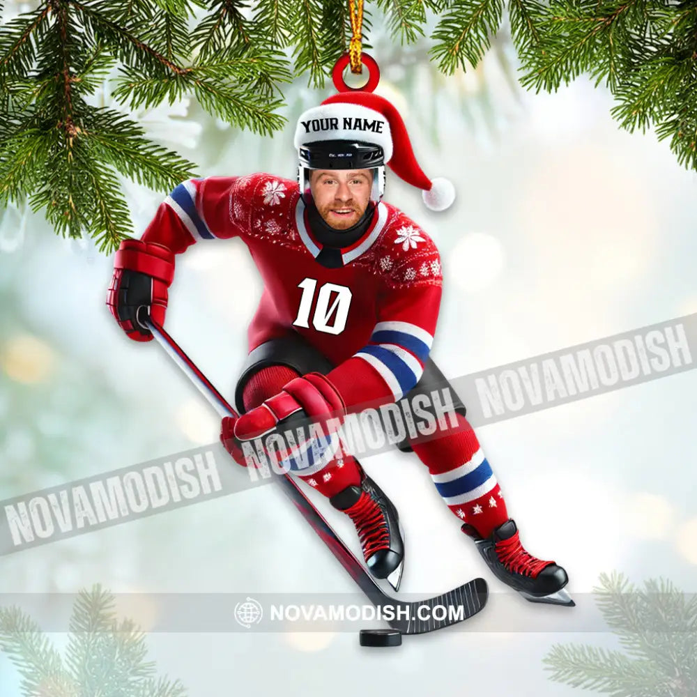 Custom Name And Photo Ice Hockey Ornament Lover Christmas Gift 3.54’’ / 1