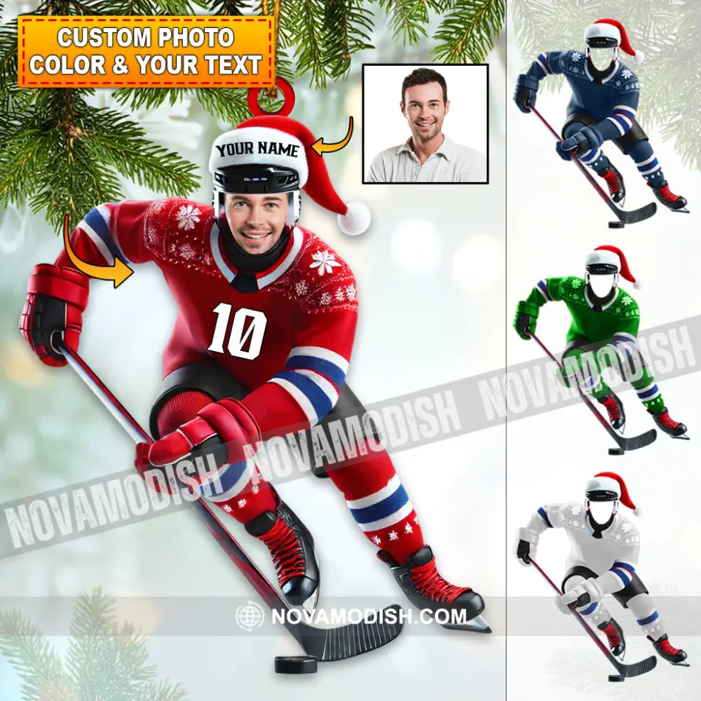 Custom Name And Photo Ice Hockey Ornament Lover Christmas Gift