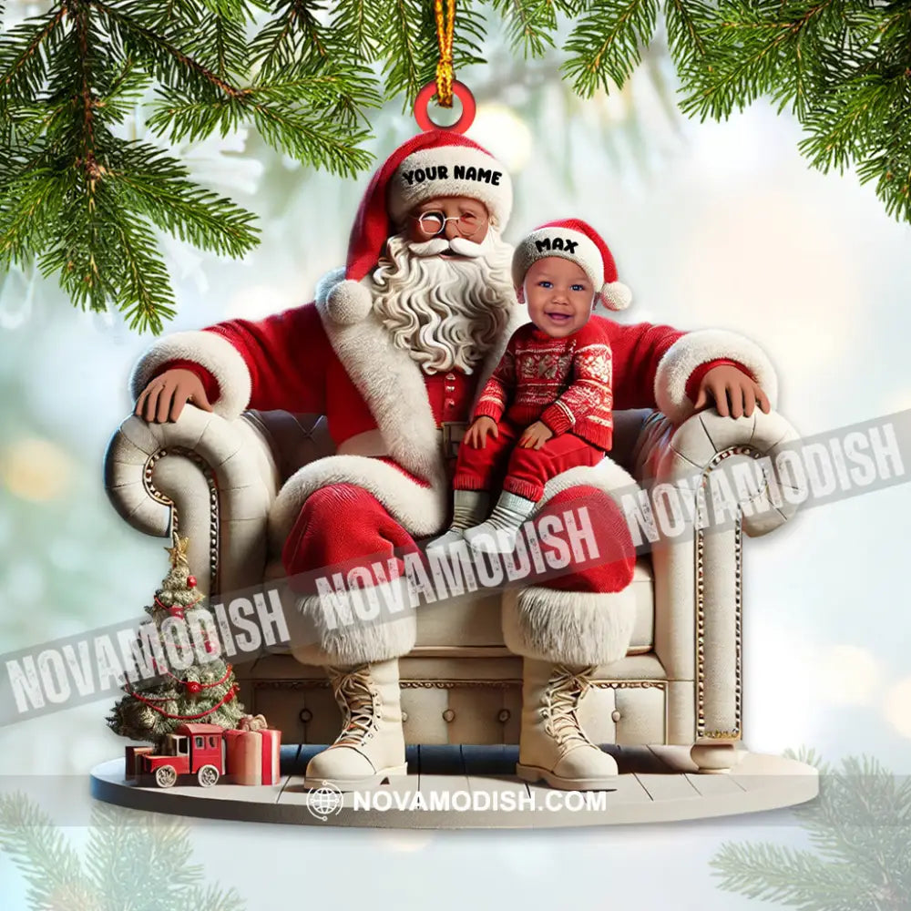 Custom Name And Photo Santa Ornament Baby Christmas