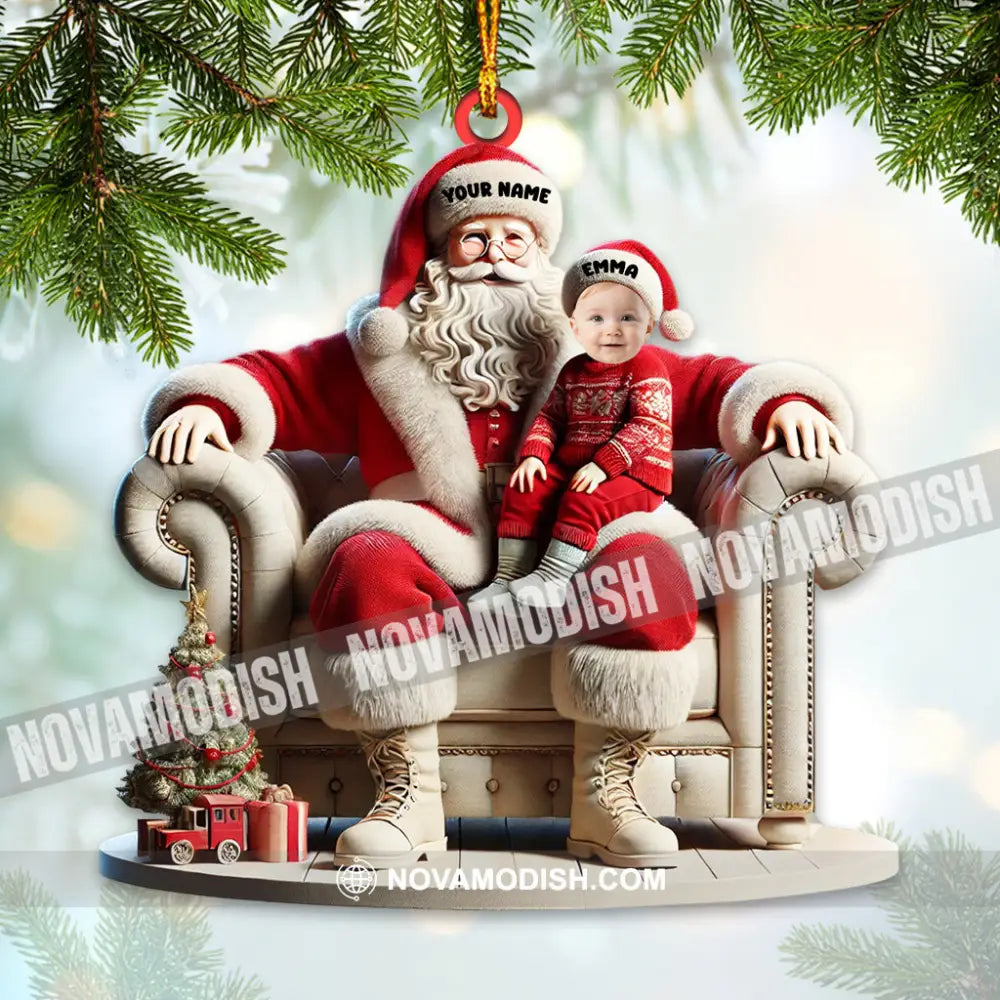 Custom Name And Photo Santa Ornament Baby Christmas 3.54’’ / 1