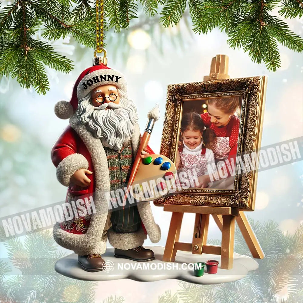 Custom Name And Photo Santa Ornament Christmas Gift For Family 3.54’’ / 1