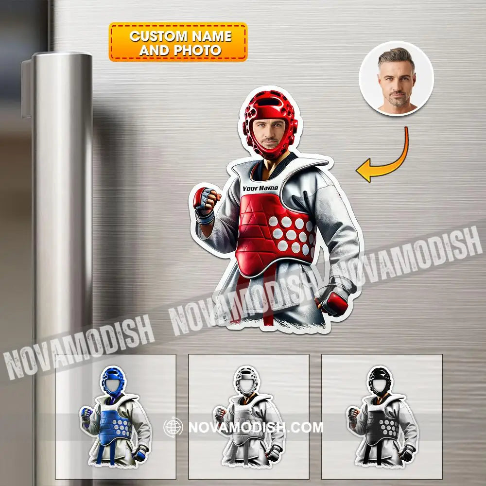 Custom Name And Photo Taekwondo Fridge Magnet Gift For Lover 3.54’’ / 1 Piece