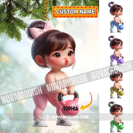 Custom Name Baby Girl Work Out Ornament Christmas Gift