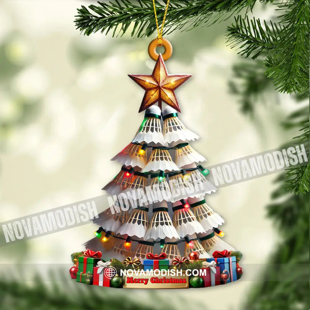 Custom Name Badminton Christmas Tree Ornament Lover Gift 3.54’’ / 1