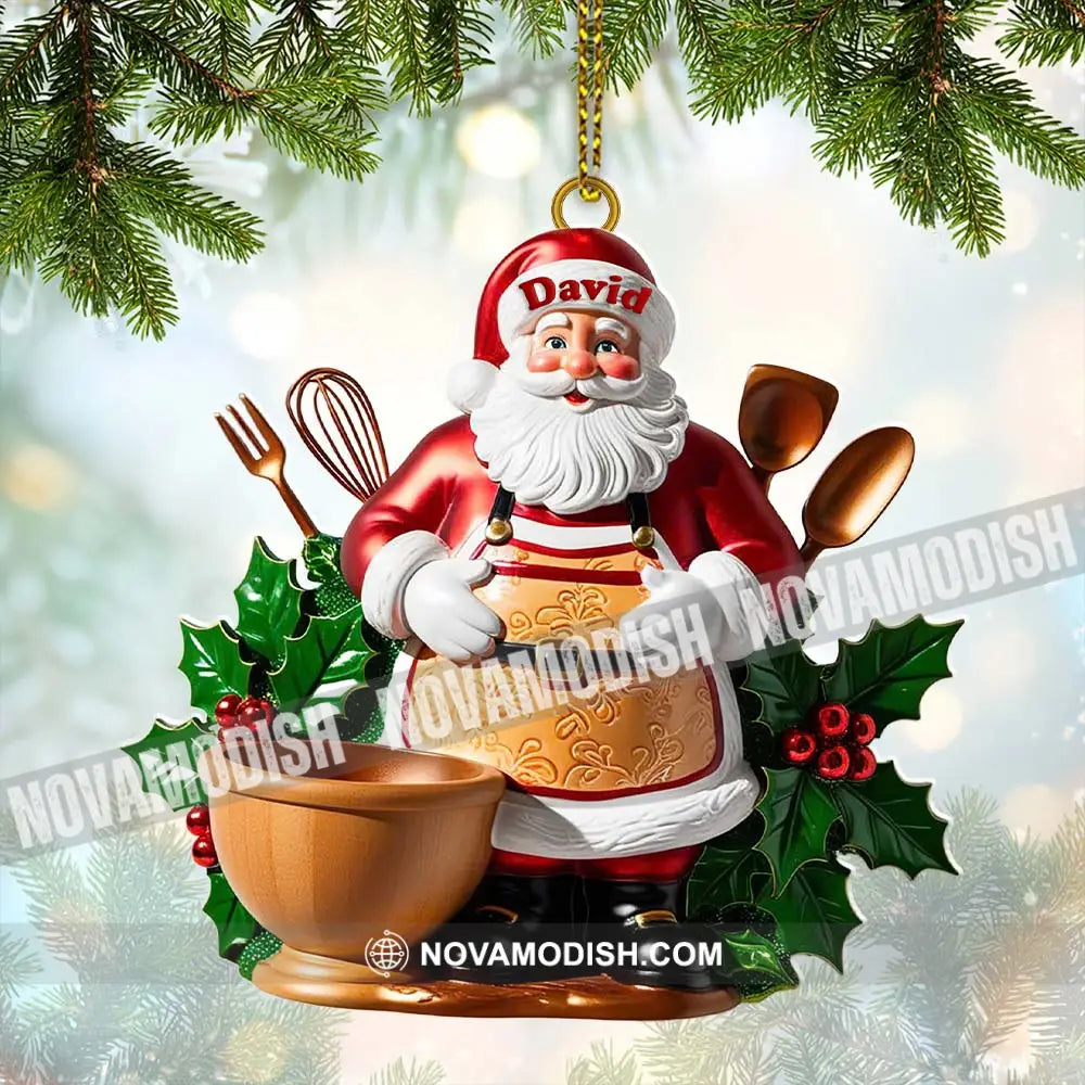 Custom Name Baker Santa Ornament Christmas Gift For Baking Lover 3.54’’ / 1