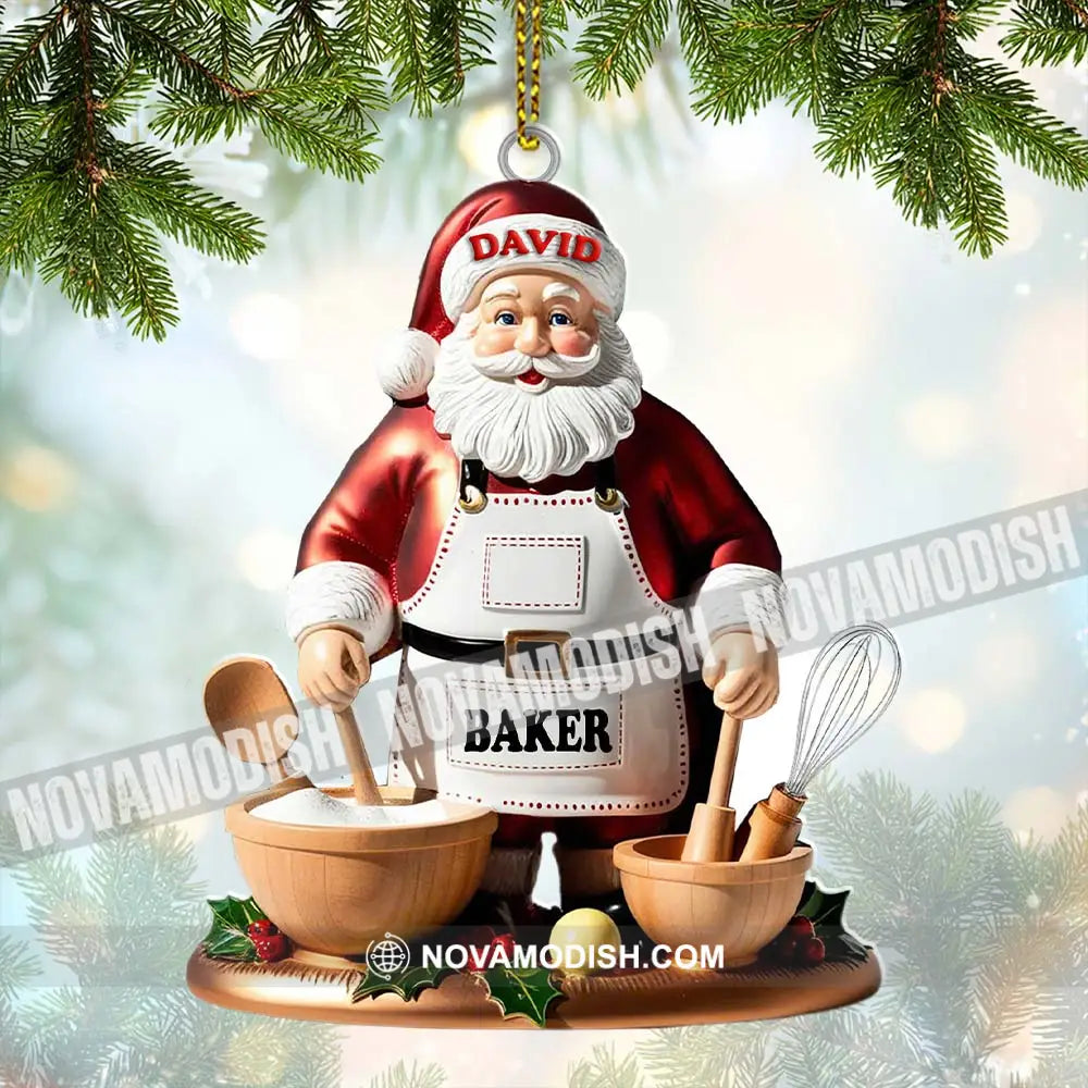 Custom Name Baking Santa Ornament Christmas Gift For Baker 3.54’’ / 1