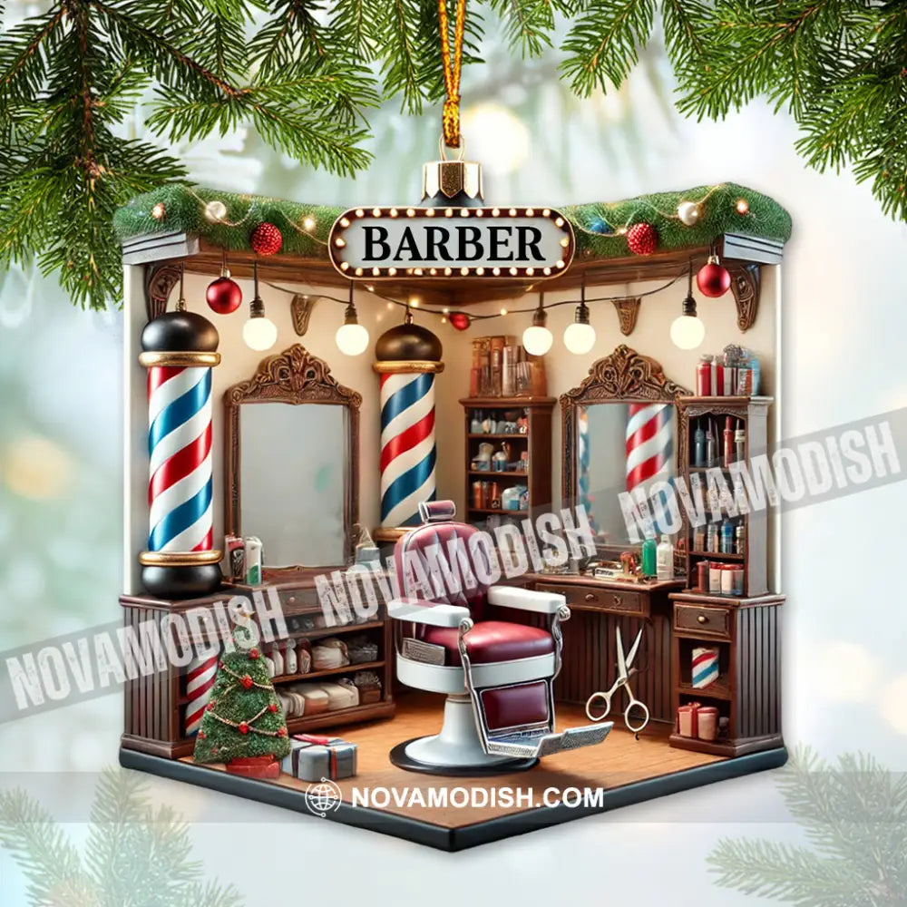 Custom Name Barber Ornament Shop Christmas Decoration 3.54’’ / 1