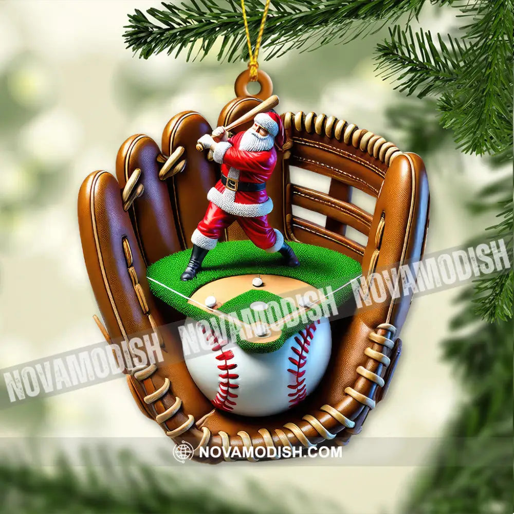 Custom Name Baseball Santa Ornament Lover Christmas Gift 3.54’’ / 1