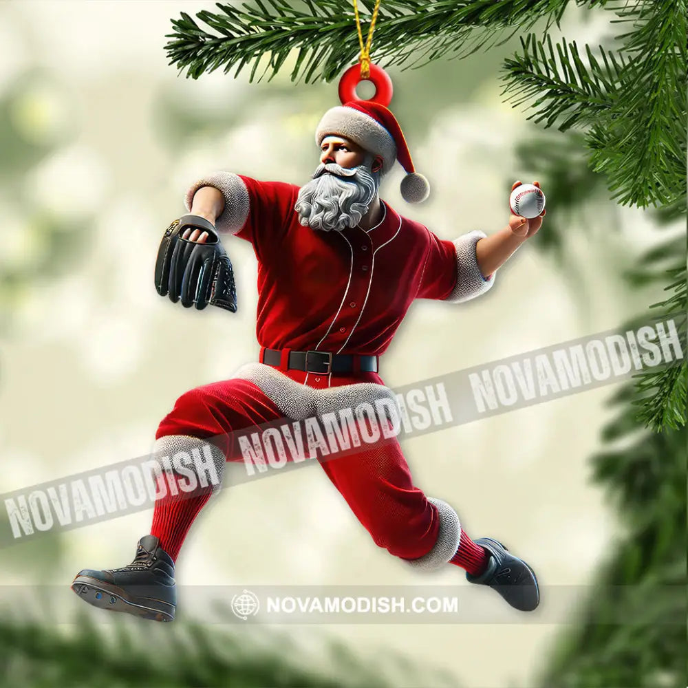 Custom Name Baseball Santa Ornament Lover Christmas Gift 3.54’’ / 1