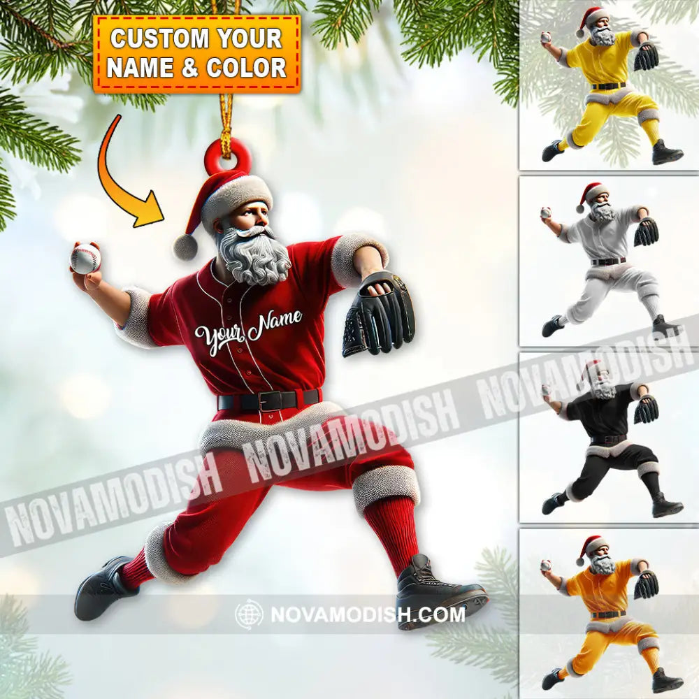 Custom Name Baseball Santa Ornament Lover Christmas Gift