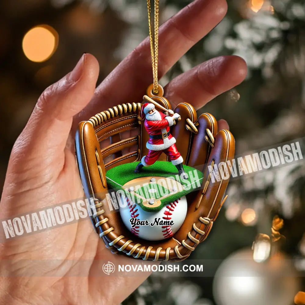 Custom Name Baseball Santa Ornament Lover Christmas Gift