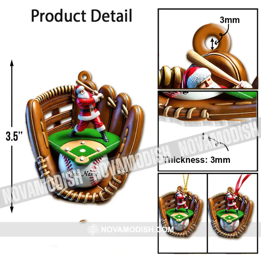 Custom Name Baseball Santa Ornament Lover Christmas Gift