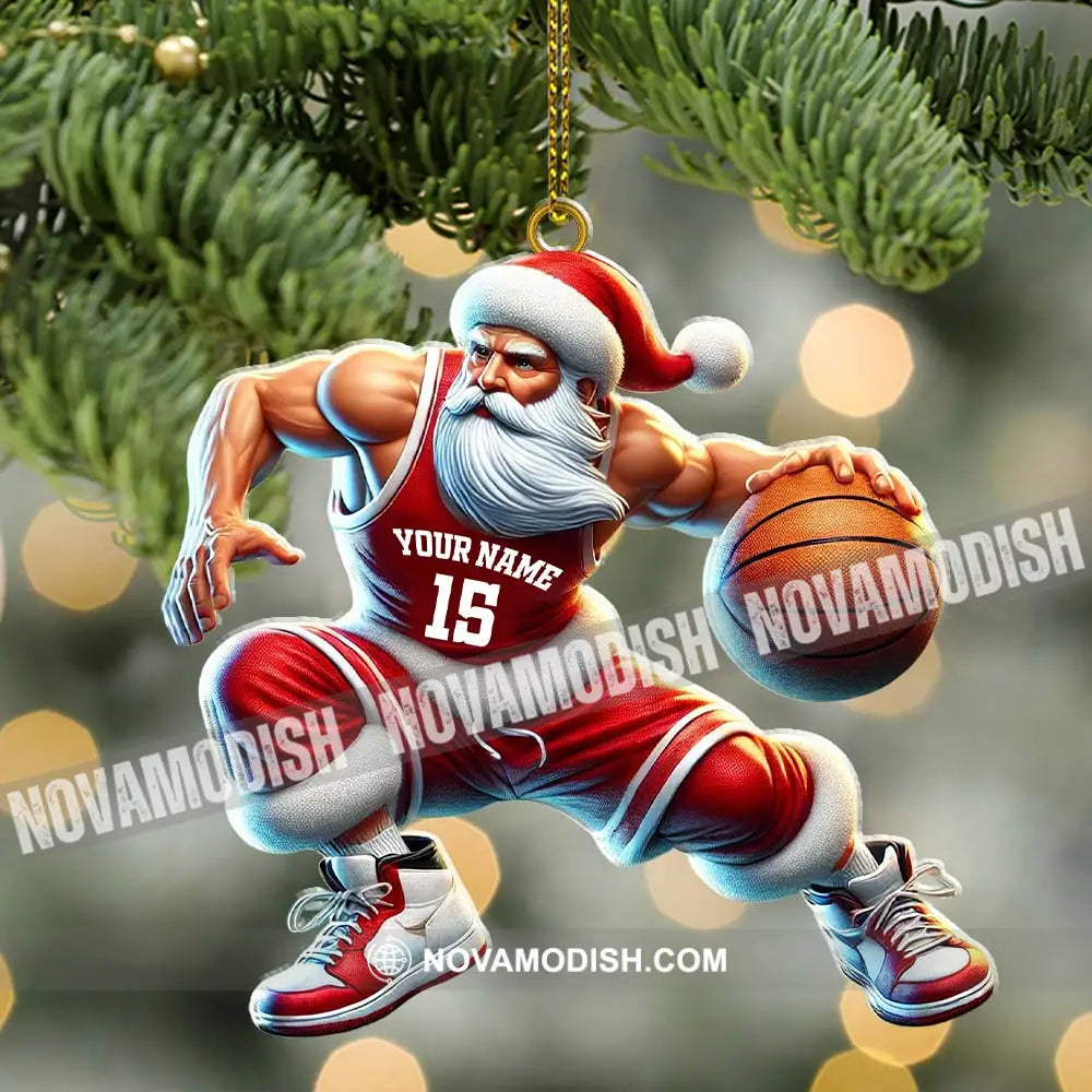 Custom Name Basketball Santa Ornament Lover Christmas Gift 3.54’’ / 1