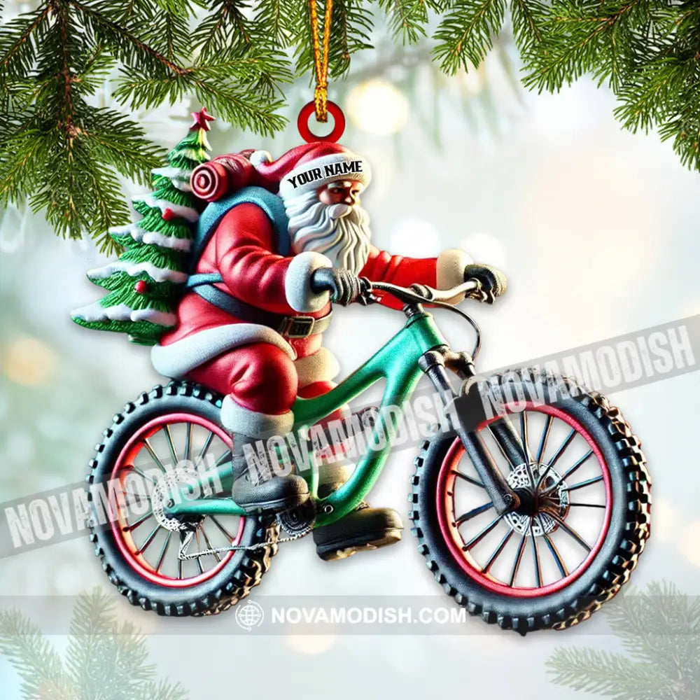 Custom Name Bicycle Santa Ornament Christmas Gift 3.54’’ / 1