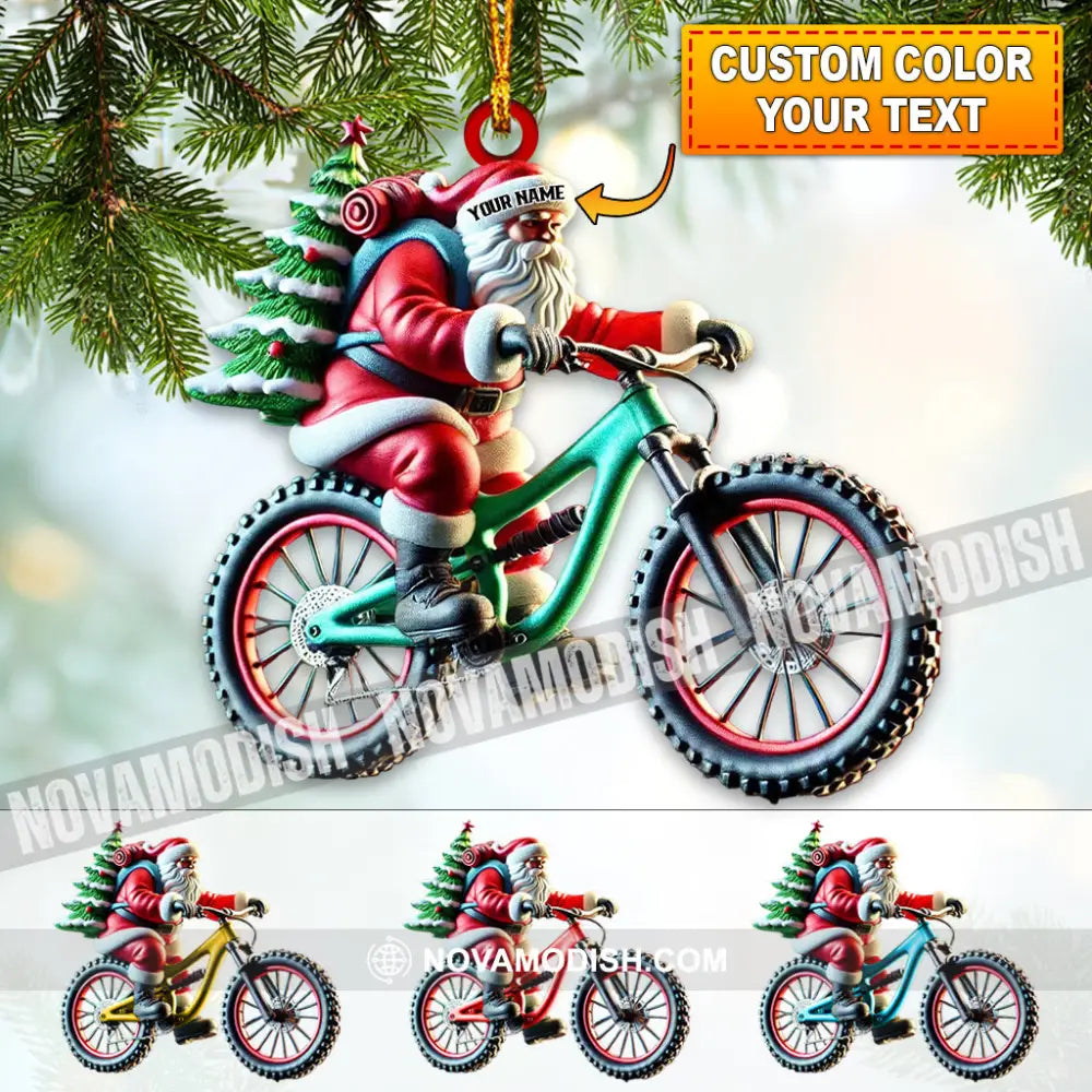 Custom Name Bicycle Santa Ornament Christmas Gift