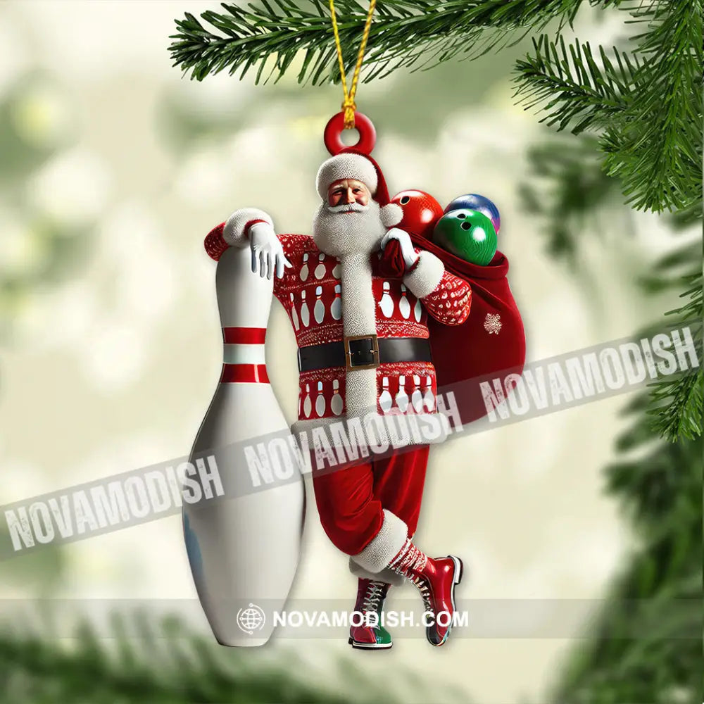 Custom Name Bowling Santa Ornament Lover Christmas Gift 3.54’’ / 1