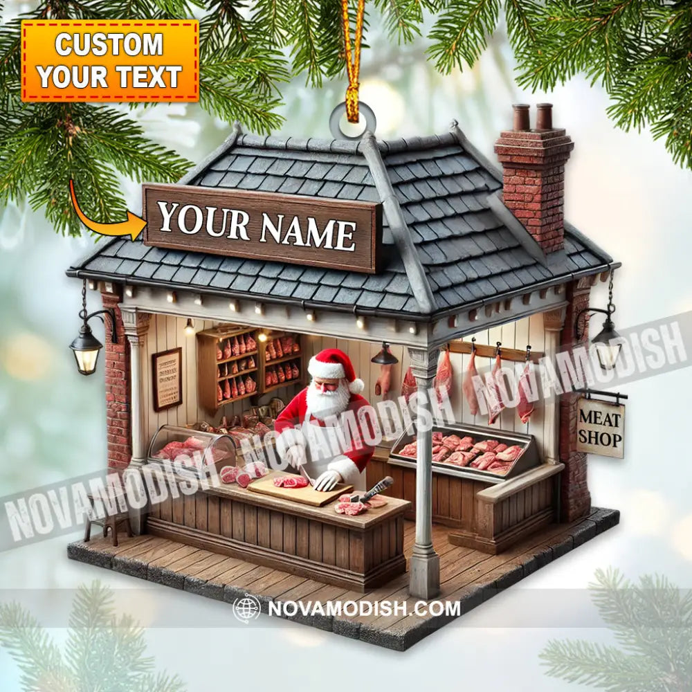 Custom Name Butcher Santa Ornament Shop Christmas Decoration