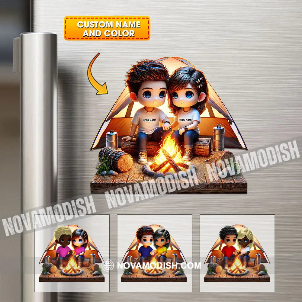 Custom Name Camping Couple Fridge Magnet Gift For Lover