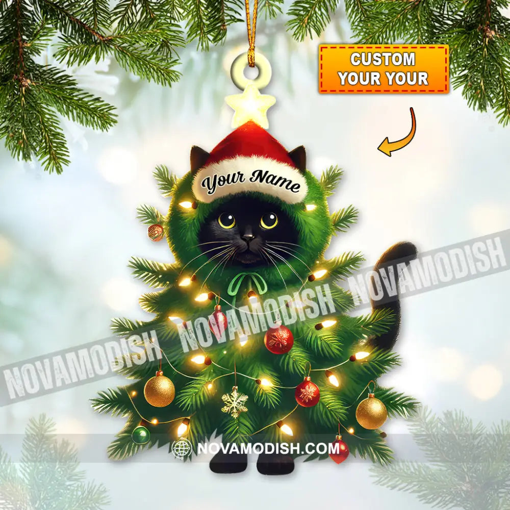 Custom Name Cat Christmas Tree Ornament Gift