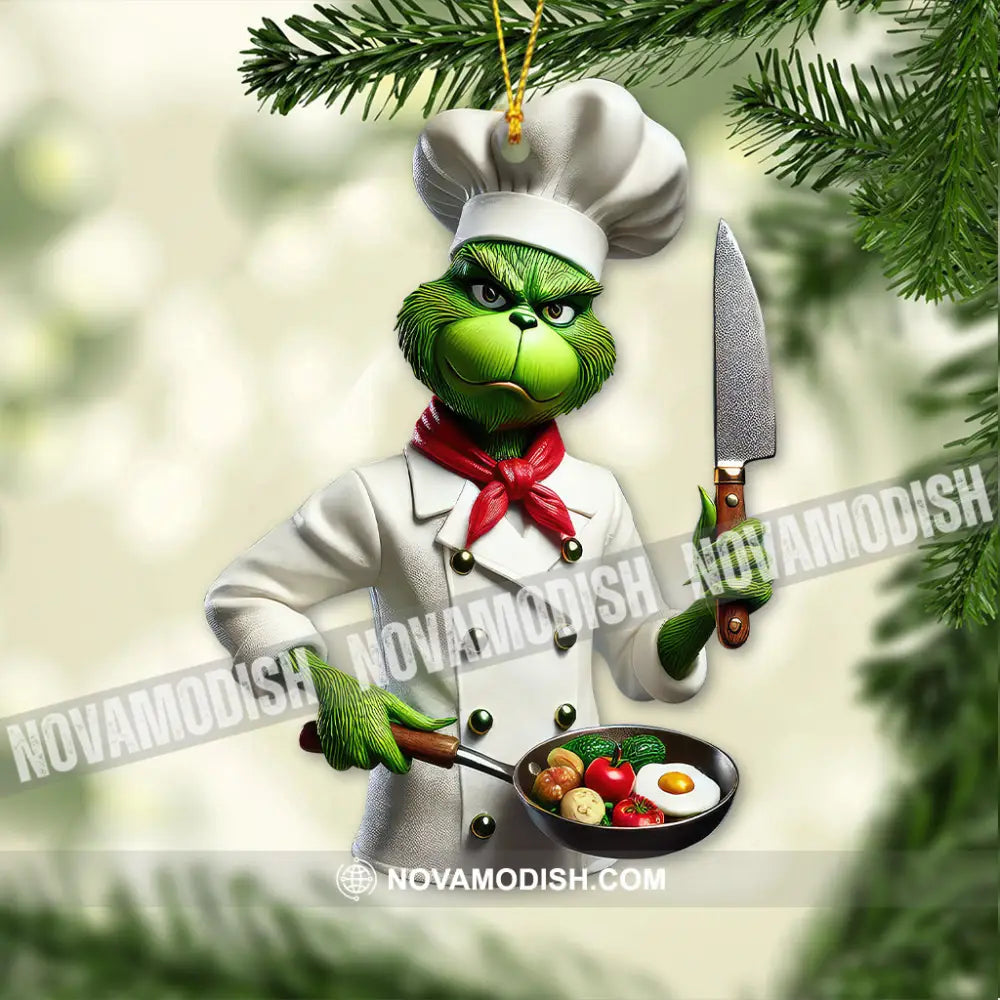 Custom Name Chef Grinch Ornament Christmas Gift For Cooking Lover 3.54’’ / 1