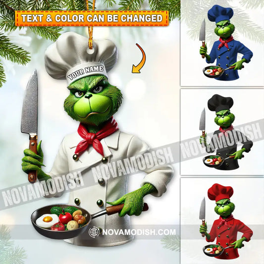 Custom Name Chef Grinch Ornament Christmas Gift For Cooking Lover