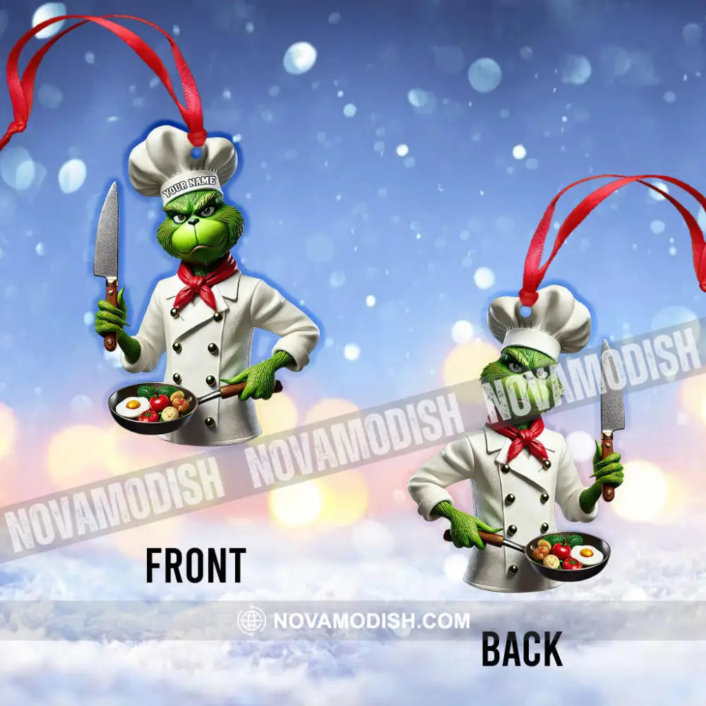 Custom Name Chef Grinch Ornament Christmas Gift For Cooking Lover