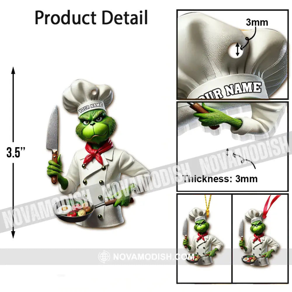 Custom Name Chef Grinch Ornament Christmas Gift For Cooking Lover