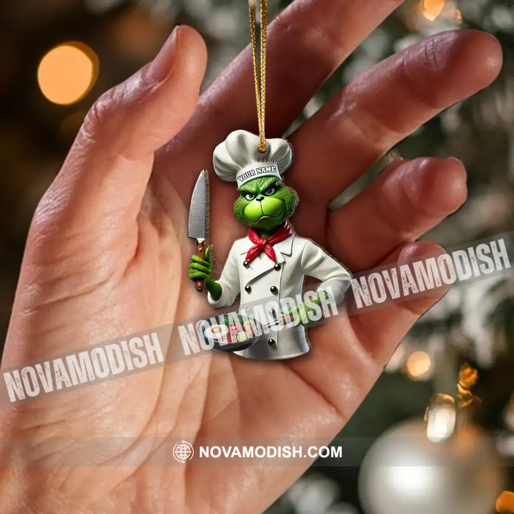 Custom Name Chef Grinch Ornament Christmas Gift For Cooking Lover