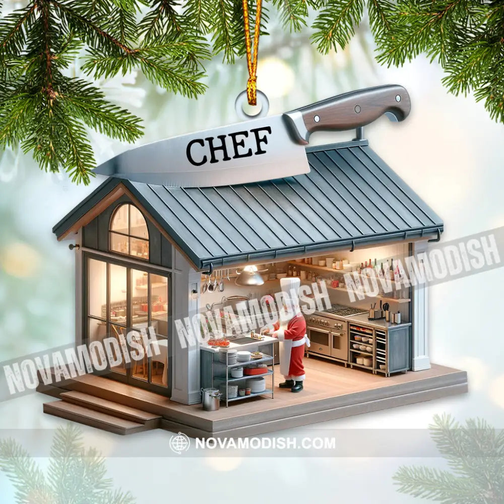 Custom Name Chef Ornament Santa Gift For Cooking Lover 3.54’’ / 1