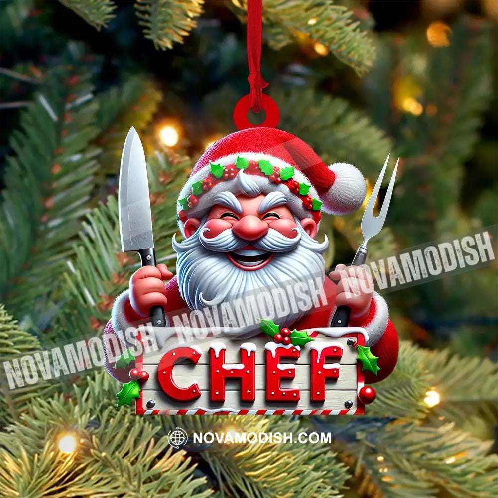 Custom Name Chef Ornament Santa Gift For Cooking Lover 3.54’’ / 1