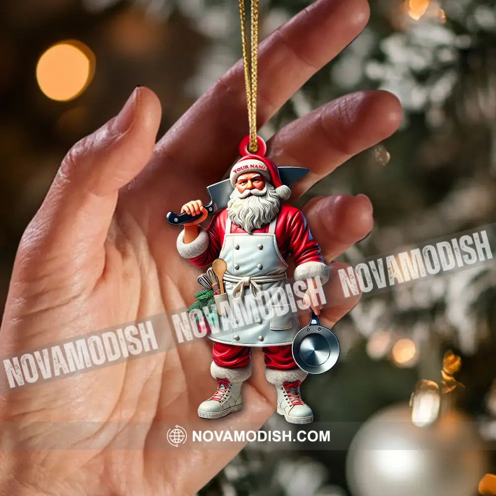 Custom Name Chef Santa Ornament Christmas Gift For Cooking Lover