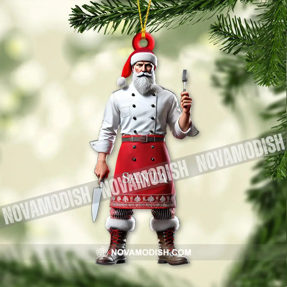 Custom Name Chef Santa Ornament Christmas Gift For Cooking Lover 3.54’’ / 1