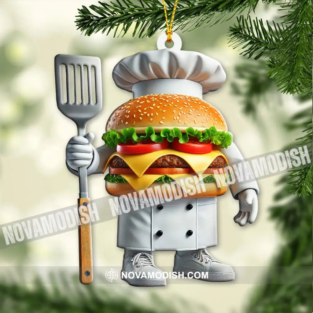 Custom Name Chef Santa Ornament Christmas Gift For Cooking Lover 3.54’’ / 1