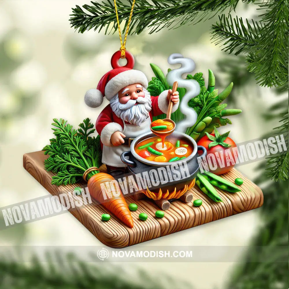 Custom Name Chef Santa Ornament Christmas Gift For Cooking Lover 3.54’’ / 1