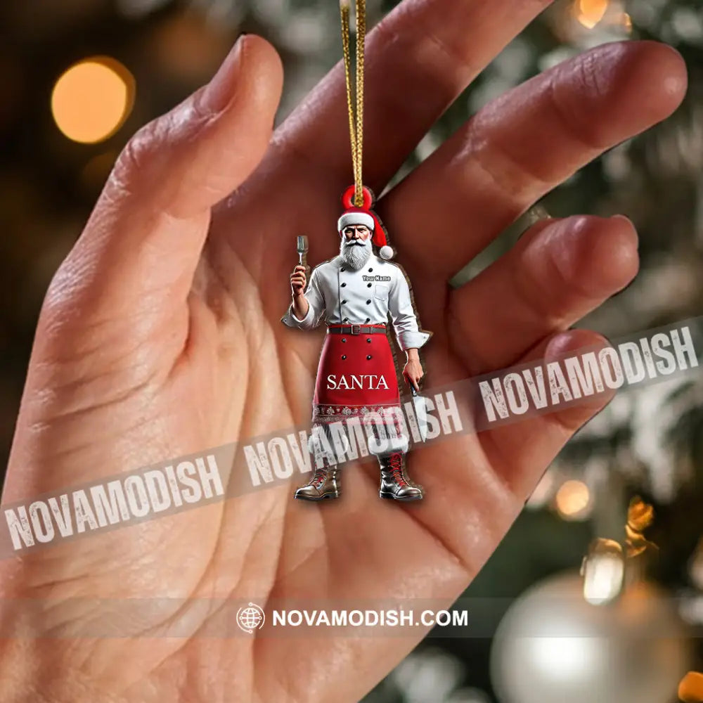 Custom Name Chef Santa Ornament Christmas Gift For Cooking Lover