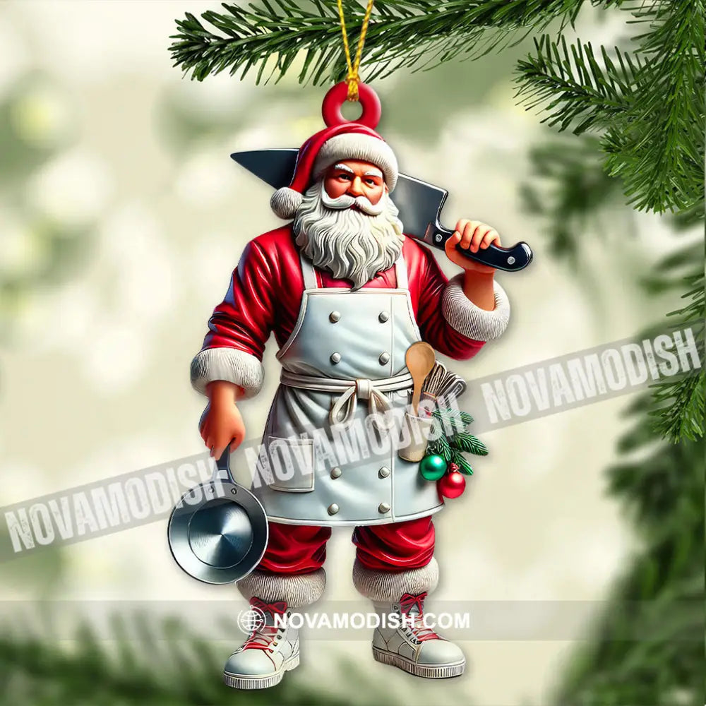 Custom Name Chef Santa Ornament Christmas Gift For Cooking Lover