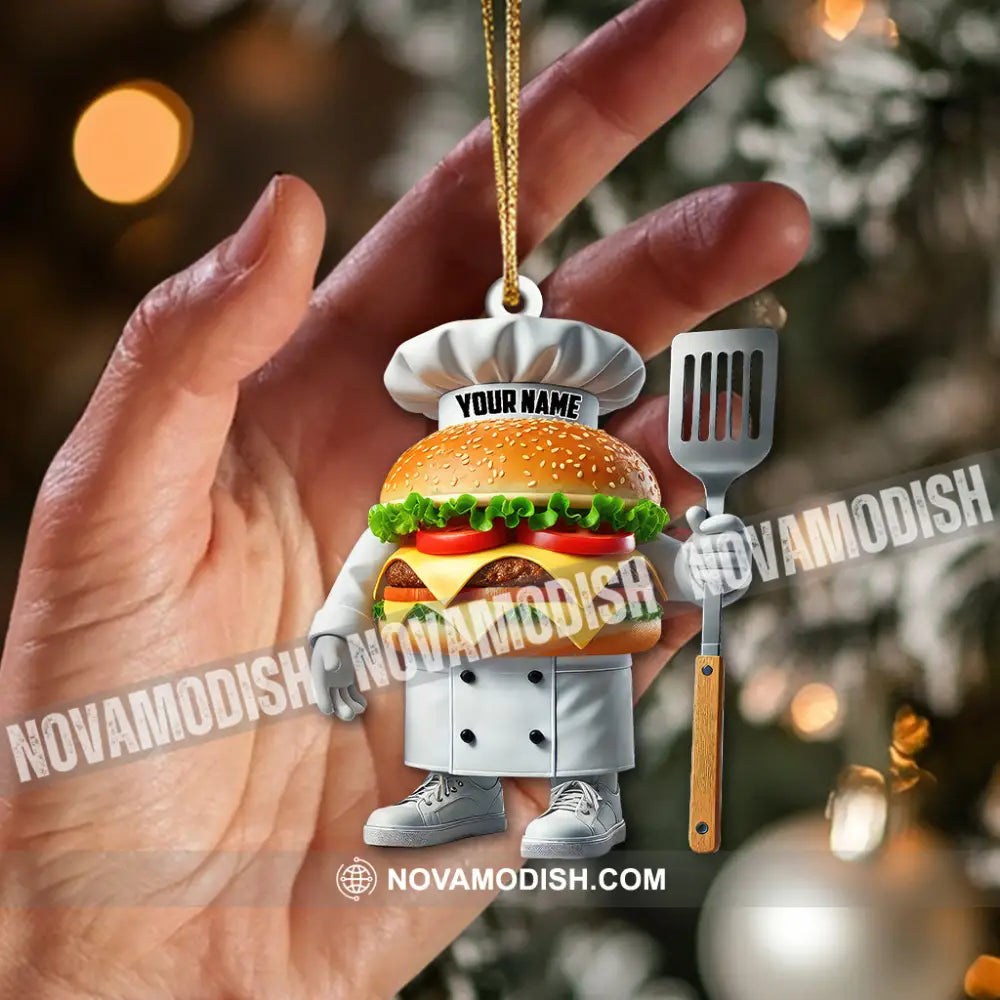 Custom Name Chef Santa Ornament Christmas Gift For Cooking Lover