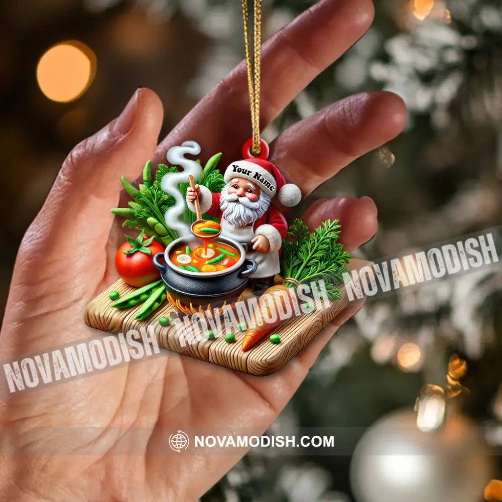 Custom Name Chef Santa Ornament Christmas Gift For Cooking Lover