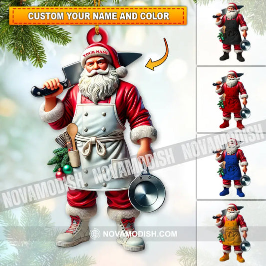 Custom Name Chef Santa Ornament Christmas Gift For Cooking Lover