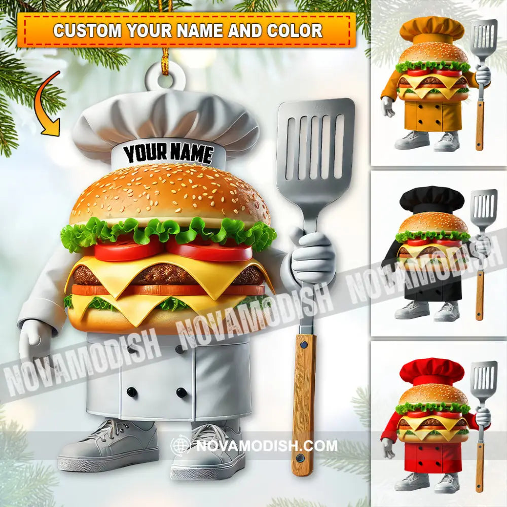 Custom Name Chef Santa Ornament Christmas Gift For Cooking Lover